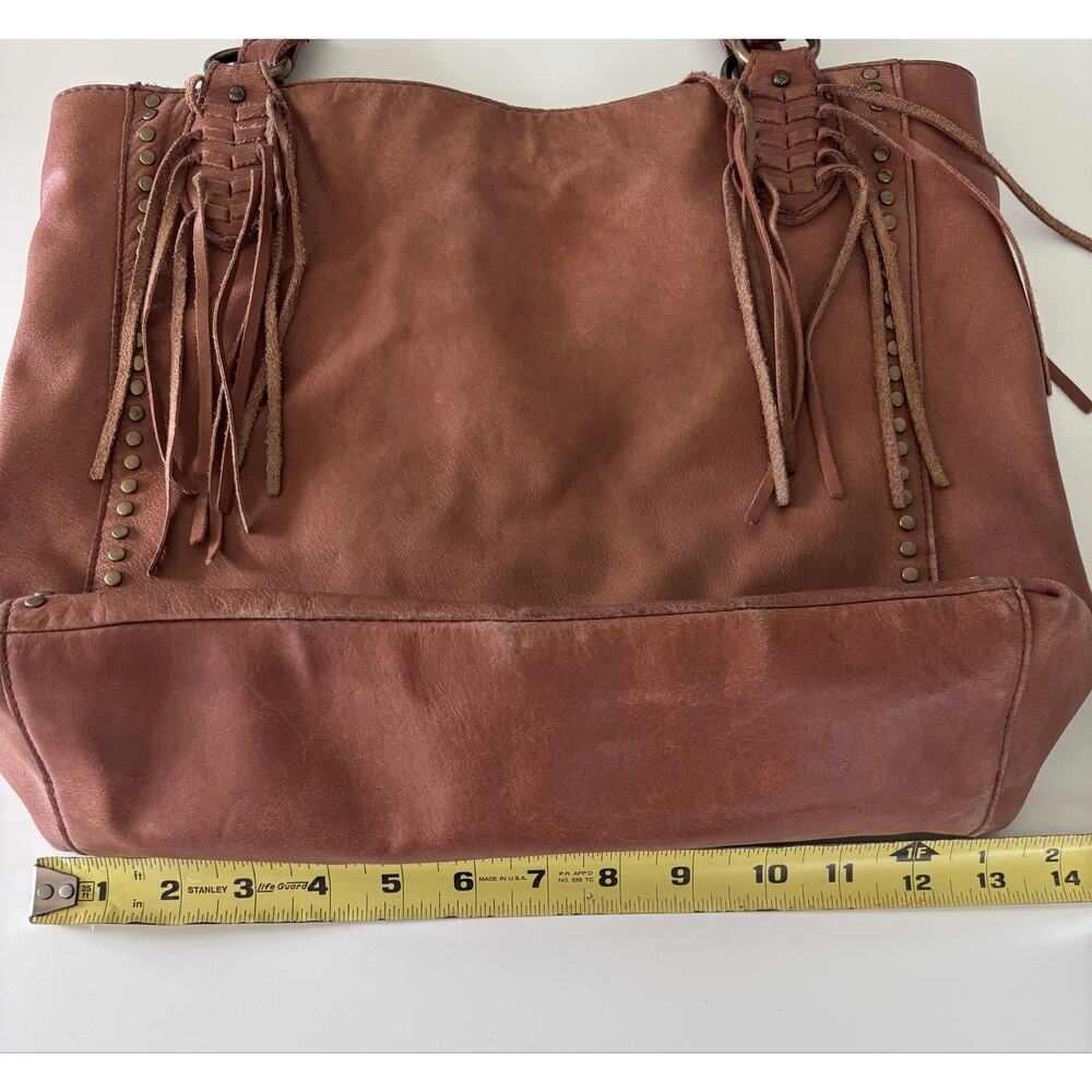 The Sak Cognac Leather Tote Bag Studded Fringe Large Boho Shoulder Bag  Festival - Picture 10 of 13